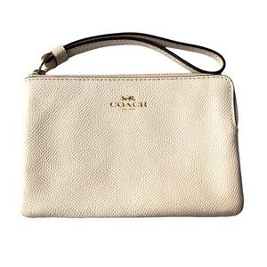 Coach Corner Zip Leather Wallet Wristlet Ivory